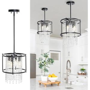 imageYITAHOME 4Light Dining Room Crystal Light Fixture 1181 inch Round Farmhouse Chandelier Black Metal Pendant Light for Kitchen Island Dining Room Living Room Flat and Inclined Ceiling UL Listed