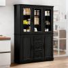 imageYITAHOME 76 Kitchen Pantry Cabinet with 2 Drawers Tall Storage Cabinet with Glass Doors ampamp Adjustable Shelves Freestanding Display Curio Cabinet for Collectibles Living Room OffWhiteBlack