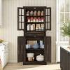 imageYITAHOME 76 Kitchen Pantry Cabinet with 2 Drawers Tall Storage Cabinet with Glass Doors ampamp Adjustable Shelves Freestanding Display Curio Cabinet for Collectibles Living Room OffWhiteDark Rustic Oak