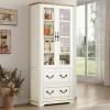 imageYITAHOME 76 Kitchen Pantry Cabinet with 2 Drawers Tall Storage Cabinet with Glass Doors ampamp Adjustable Shelves Freestanding Display Curio Cabinet for Collectibles Living Room OffWhiteWhite Walnut