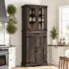imageYITAHOME 76 Kitchen Pantry Cabinet with 2 Drawers Tall Storage Cabinet with Glass Doors ampamp Adjustable Shelves Freestanding Display Curio Cabinet for Collectibles Living Room OffWhiteDark Rustic Oak