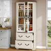imageYITAHOME 76 Kitchen Pantry Cabinet with 2 Drawers Tall Storage Cabinet with Glass Doors ampamp Adjustable Shelves Freestanding Display Curio Cabinet for Collectibles Living Room OffWhiteWhite Walnut