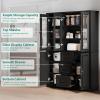 imageYITAHOME 76 Kitchen Pantry Cabinet with 2 Drawers Tall Storage Cabinet with Glass Doors ampamp Adjustable Shelves Freestanding Display Curio Cabinet for Collectibles Living Room OffWhiteBlack