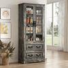 imageYITAHOME 76 Kitchen Pantry Cabinet with 2 Drawers Tall Storage Cabinet with Glass Doors ampamp Adjustable Shelves Freestanding Display Curio Cabinet for Collectibles Living Room OffWhiteDark Rustic Oak