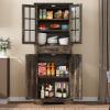 imageYITAHOME 76 Kitchen Pantry Cabinet with 2 Drawers Tall Storage Cabinet with Glass Doors ampamp Adjustable Shelves Freestanding Display Curio Cabinet for Collectibles Living Room OffWhiteDark Rustic Oak