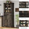 imageYITAHOME 76 Kitchen Pantry Cabinet with 2 Drawers Tall Storage Cabinet with Glass Doors ampamp Adjustable Shelves Freestanding Display Curio Cabinet for Collectibles Living Room OffWhiteDark Rustic Oak