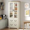imageYITAHOME 76 Kitchen Pantry Cabinet with 2 Drawers Tall Storage Cabinet with Glass Doors ampamp Adjustable Shelves Freestanding Display Curio Cabinet for Collectibles Living Room OffWhiteWhite Walnut