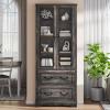 imageYITAHOME 76 Kitchen Pantry Cabinet with 2 Drawers Tall Storage Cabinet with Glass Doors ampamp Adjustable Shelves Freestanding Display Curio Cabinet for Collectibles Living Room OffWhiteDark Rustic Oak