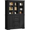 imageYITAHOME 76 Kitchen Pantry Cabinet with 2 Drawers Tall Storage Cabinet with Glass Doors ampamp Adjustable Shelves Freestanding Display Curio Cabinet for Collectibles Living Room OffWhiteBlack