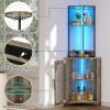 imageYITAHOME Corner Wine Cabinet with Power Outlets ampamp LED Lights Corner Bar Cabinet with Glass Holder Liquor Bar Rack Cabinet for Living Room Dining Room Kitchen Gray Oak