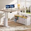 imageYITAHOME L Shaped Standing Desk with Power Outlets ampamp LED Lights 63quot Farmhouse Electric Standing Desk Adjustable Height Sit Stand Corner Stand Desks with Drawers ampamp Sliding Door Grey WashGrey Wash