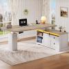 imageYITAHOME L Shaped Standing Desk with Power Outlets ampamp LED Lights 63quot Farmhouse Electric Standing Desk Adjustable Height Sit Stand Corner Stand Desks with Drawers ampamp Sliding Door Grey WashGrey Wash