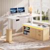 imageYITAHOME L Shaped Standing Desk with Power Outlets ampamp LED Lights 63quot Farmhouse Electric Standing Desk Adjustable Height Sit Stand Corner Stand Desks with Drawers ampamp Sliding Door Grey WashHighgloss White  Natural Oak