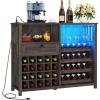 imageYITAHOME Wine Bar Cabinet with Led Light Power Outlet Home Coffee Cabinet with Wine and Glass Rack Kitchen Buffet Sideboard with Storage Shelves Freestanding Liquor Cabinet for Dining Room BrownBrown