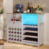 imageYITAHOME Wine Bar Cabinet with Led Light Power Outlet Home Coffee Cabinet with Wine and Glass Rack Kitchen Buffet Sideboard with Storage Shelves Freestanding Liquor Cabinet for Dining Room BrownWhite