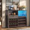 imageYITAHOME Wine Bar Cabinet with Led Light Power Outlet Home Coffee Cabinet with Wine and Glass Rack Kitchen Buffet Sideboard with Storage Shelves Freestanding Liquor Cabinet for Dining Room BrownBrown