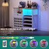 imageYITAHOME Wine Bar Cabinet with Led Light Power Outlet Home Coffee Cabinet with Wine and Glass Rack Kitchen Buffet Sideboard with Storage Shelves Freestanding Liquor Cabinet for Dining Room BrownWhite