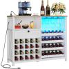imageYITAHOME Wine Bar Cabinet with Led Light Power Outlet Home Coffee Cabinet with Wine and Glass Rack Kitchen Buffet Sideboard with Storage Shelves Freestanding Liquor Cabinet for Dining Room BrownWhite
