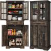 imageYITAHOME 76 Kitchen Pantry Cabinet with 2 Drawers Tall Storage Cabinet with Glass Doors ampamp Adjustable Shelves Freestanding Display Curio Cabinet for Collectibles Living Room OffWhiteDark Rustic Oak