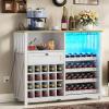 imageYITAHOME Wine Bar Cabinet with Led Light Power Outlet Home Coffee Cabinet with Wine and Glass Rack Kitchen Buffet Sideboard with Storage Shelves Freestanding Liquor Cabinet for Dining Room BrownWhite