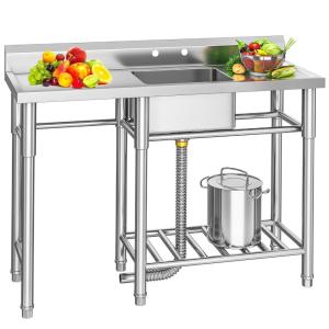 imageYITAHOME 60inch 3 Compartment Commercial Bar Sink with Drainboards NSF HeavyDuty Stainless Steel Freestanding Prep Utility Sink for Restaurant Kitchen50in 1Sink w 2 Drainboards Shelf