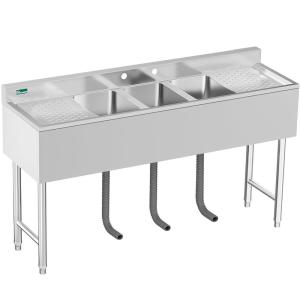 imageYITAHOME 60inch 3 Compartment Commercial Bar Sink with Drainboards NSF HeavyDuty Stainless Steel Freestanding Prep Utility Sink for Restaurant Kitchen60in 3Sink w 2Drainboard