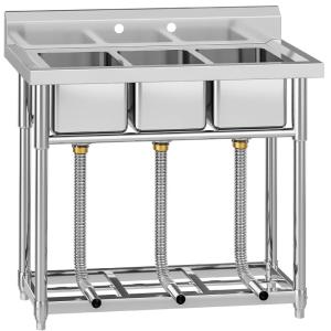 imageYITAHOME 60inch 3 Compartment Commercial Bar Sink with Drainboards NSF HeavyDuty Stainless Steel Freestanding Prep Utility Sink for Restaurant Kitchen3Compartment with Shelf