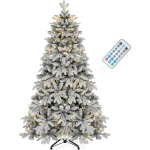 imageYITAHOME 6FT Prelit Christmas Tree with RGB Lights ampamp Remote Artificial Hinged Color Changing Christmas Tree with 300 MultiColor Lights ampamp 3 Timers for Home Office Party DecorationFlocked White