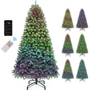 imageYITAHOME 6FT Prelit Christmas Tree with RGB Lights ampamp Remote Artificial Hinged Color Changing Christmas Tree with 300 MultiColor Lights ampamp 3 Timers for Home Office Party DecorationGreen With Rgb Lights