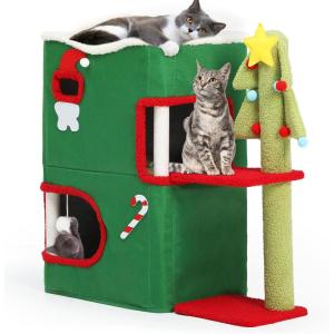 imageYITAHOME Christmas 2Tier Cat House Indoor Cat Cave Bed Playhouse Covered Cat Beds ampamp Furniture with Scratch Pad and Hideaway CaveChristmas Cute Modern Cat Condo Furniture for Multi Small Cats