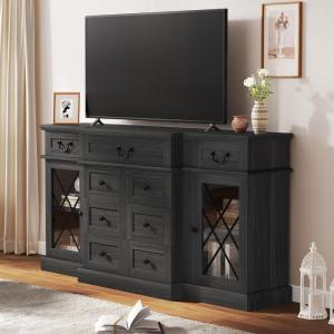 imageYITAHOME TV Stand for 65 Inch TVs 314quot Tall Entertainment Center with Storage Cabinets and Drawers Media TV Console with Barn Doors for Living Room WhiteDark Grey