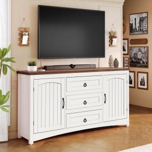 imageYITAHOME TV Stand for 65 Inch TVs 314quot Tall Entertainment Center with Storage Cabinets and Drawers Media TV Console with Barn Doors for Living Room WhiteWhite