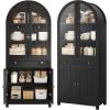 imageYITAHOME 2Pack Arched Cabinet Set 71quot Tall Kitchen Pantry Storage Cabinet with Glass Door Adjustable Shelves and Drawer Farmhouse Wood Versatile Cupboard for Home Living Dining Room BlackRustic Black