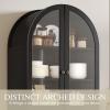 imageYITAHOME 2Pack Arched Cabinet Set 71quot Tall Kitchen Pantry Storage Cabinet with Glass Door Adjustable Shelves and Drawer Farmhouse Wood Versatile Cupboard for Home Living Dining Room BlackRustic Black