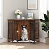 imageYITAHOME 52quot Corner Dog Crate Furniture Wooden Dog Kennel with Dog Cushion Dog Kennel Corner Wooden End Table for Small Medium Large Dogs BrownBrown