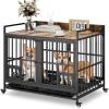 imageYITAHOME 52quot Corner Dog Crate Furniture Wooden Dog Kennel with Dog Cushion Dog Kennel Corner Wooden End Table for Small Medium Large Dogs BrownBrown