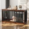 imageYITAHOME 55 Inch Large Dog Crate Furniture Heavy Duty Wooden Dog Crate TV Stand with 2 Dog Bowls Metal Dog Kennel Indoor Furniture Sliding Barn Door Design for Extra Large Dogs Black OakRustic Brown
