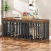 imageYITAHOME 55 Inch Large Dog Crate Furniture Heavy Duty Wooden Dog Crate TV Stand with 2 Dog Bowls Metal Dog Kennel Indoor Furniture Sliding Barn Door Design for Extra Large Dogs Black OakRustic Brown