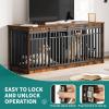 imageYITAHOME 55 Inch Large Dog Crate Furniture Heavy Duty Wooden Dog Crate TV Stand with 2 Dog Bowls Metal Dog Kennel Indoor Furniture Sliding Barn Door Design for Extra Large Dogs Black OakRustic Brown