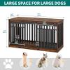 imageYITAHOME 55 Inch Large Dog Crate Furniture Heavy Duty Wooden Dog Crate TV Stand with 2 Dog Bowls Metal Dog Kennel Indoor Furniture Sliding Barn Door Design for Extra Large Dogs Black OakRustic Brown
