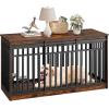 imageYITAHOME 55 Inch Large Dog Crate Furniture Heavy Duty Wooden Dog Crate TV Stand with 2 Dog Bowls Metal Dog Kennel Indoor Furniture Sliding Barn Door Design for Extra Large Dogs Black OakRustic Brown