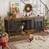 imageYITAHOME 55 Inch Large Dog Crate Furniture Heavy Duty Wooden Dog Crate TV Stand with 2 Dog Bowls Metal Dog Kennel Indoor Furniture Sliding Barn Door Design for Extra Large Dogs Black OakRustic Brown