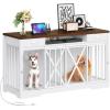 imageYITAHOME 63 Inch Double Dog Crate TV Stand with Charging Station Heavy Duty Wooden Dog Crate Furniture for 2 Dogs Dog Kennel Indoor Furniture Double Sliding Barn Door Design Ideal for 2 Dogs WhiteWhite  Walnut