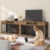 imageYITAHOME 63 Inch Double Dog Crate TV Stand with Charging Station Heavy Duty Wooden Dog Crate Furniture for 2 Dogs Dog Kennel Indoor Furniture Double Sliding Barn Door Design Ideal for 2 Dogs WhiteBrown