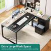 imageYITAHOME 71quot Executive Desk with Power Outlets L Shaped Desk with File Cabinet Executive Desk with Drawers ampamp Storage Shelves Corner Office Desk with Bookshelf for Home Office Walnut ampamp WhiteGrey  Black