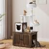 imageYITAHOME Cat Tree with Litter Box Enclosure 2in1 Cat Furniture Modern Cat Condo Indoor Cat Tower with Wood House Perch Food Station Hammocks Scratch Post Hair Brush 59 Inch WhiteRustic Brown