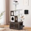 imageYITAHOME Cat Tree with Litter Box Enclosure 2in1 Cat Furniture Modern Cat Condo Indoor Cat Tower with Wood House Perch Food Station Hammocks Scratch Post Hair Brush 59 Inch WhiteRustic Brown