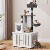 imageYITAHOME Cat Tree with Litter Box Enclosure 2in1 Cat Furniture Modern Cat Condo Indoor Cat Tower with Wood House Perch Food Station Hammocks Scratch Post Hair Brush 59 Inch WhiteWhite