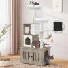 imageYITAHOME Cat Tree with Litter Box Enclosure 2in1 Cat Furniture Modern Cat Condo Indoor Cat Tower with Wood House Perch Food Station Hammocks Scratch Post Hair Brush 59 Inch WhiteGrey