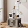 imageYITAHOME Cat Tree with Litter Box Enclosure 2in1 Cat Furniture Modern Cat Condo Indoor Cat Tower with Wood House Perch Food Station Hammocks Scratch Post Hair Brush 59 Inch WhiteGrey